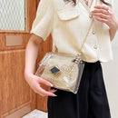 Summer Fashion Straw Shoulder Bag Rivet Chain Purse Tote PVC Women Crossbody Bag