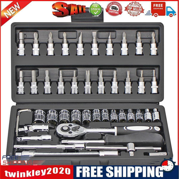 46pcs Socket Quick Ratchet Wrench Repair Screwdriver Combination Toolbox