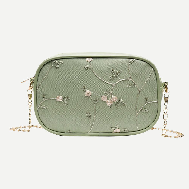 Lace Flower Shoulder Handbags Women Chain PU Leather Crossbody Bags (Green)
