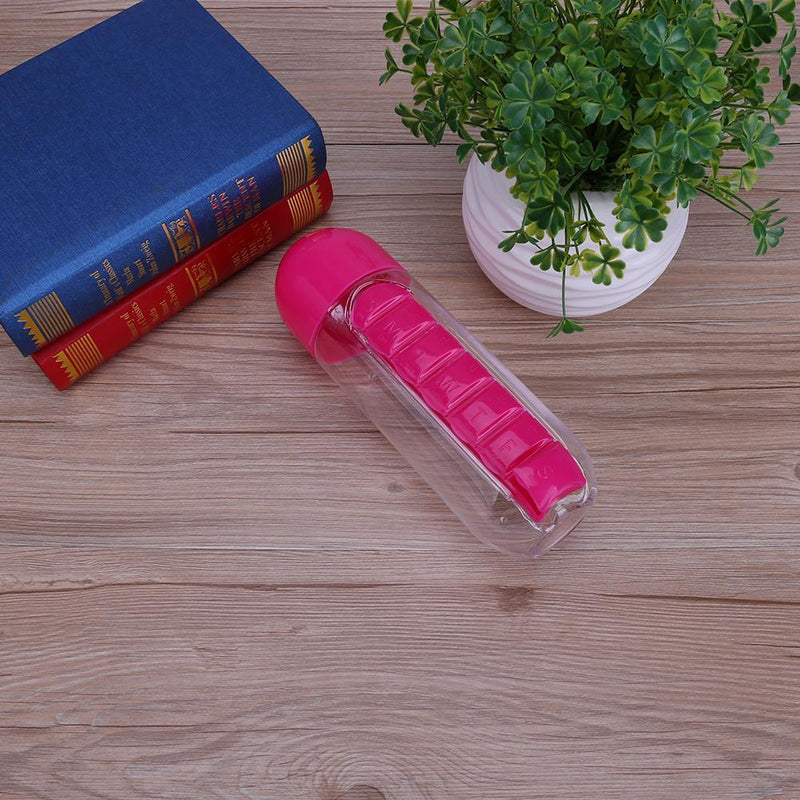 600ml Creative Pills Cup Daily Pill Box Organizer Drinking Bottles(Rose Red