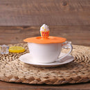 5pcs Silicone Cup Cover Heat-resistant Leak Proof Cartoon (Orange Popcorn)