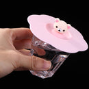 5pcs Silicone Cup Cover Heat-resistant Leak Proof Cartoon Lid(Pink Head)