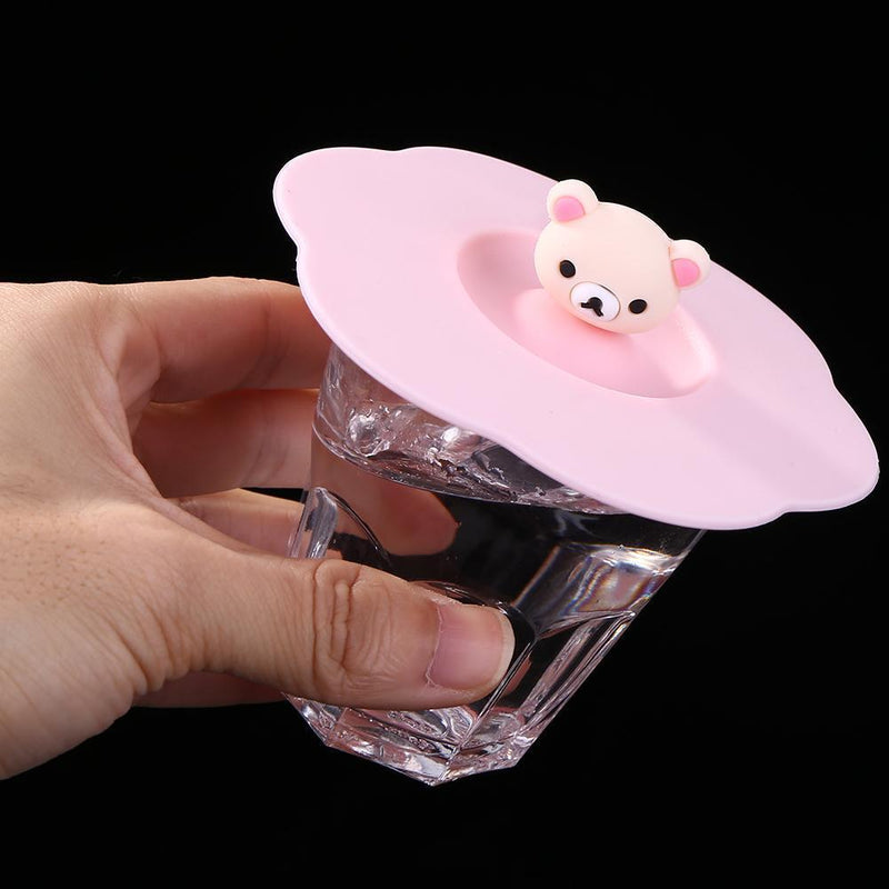 5pcs Silicone Cup Cover Heat-resistant Leak Proof Cartoon Lid(Pink Head)