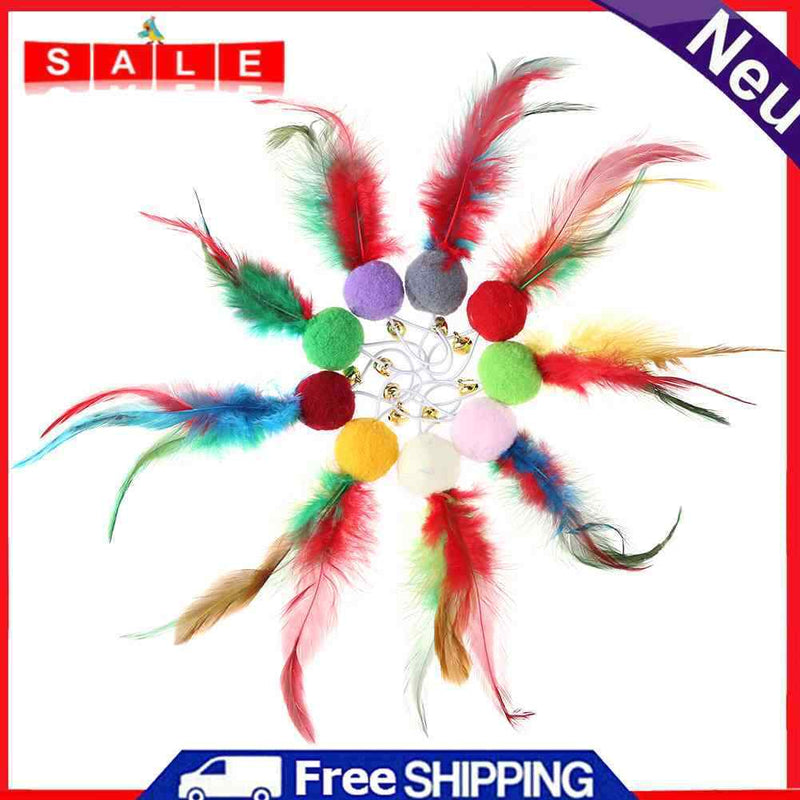 10pcs Pompom Feather for Cat Teasing Stick Kitten Teaser Ball Replacement Toys
