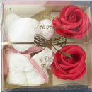 Coral Fleece Bear Towels Scented Soap Flowers with Clear Box Set (Red) Newly