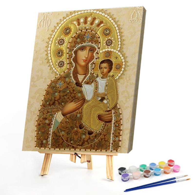 Handmade DIY Hand Painted Paint By Numbers Oil Canvas Picture Virgin Child Kit