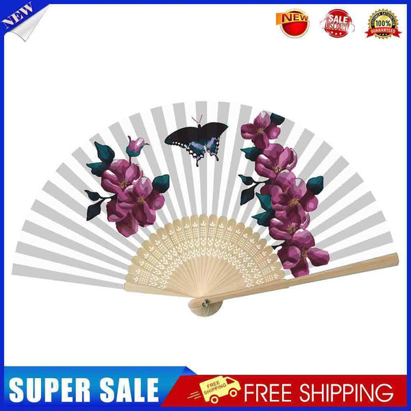 #A Oil Paint Folding Fan By Numbers DIY Butterfly Orchid Painted Art Craft Han