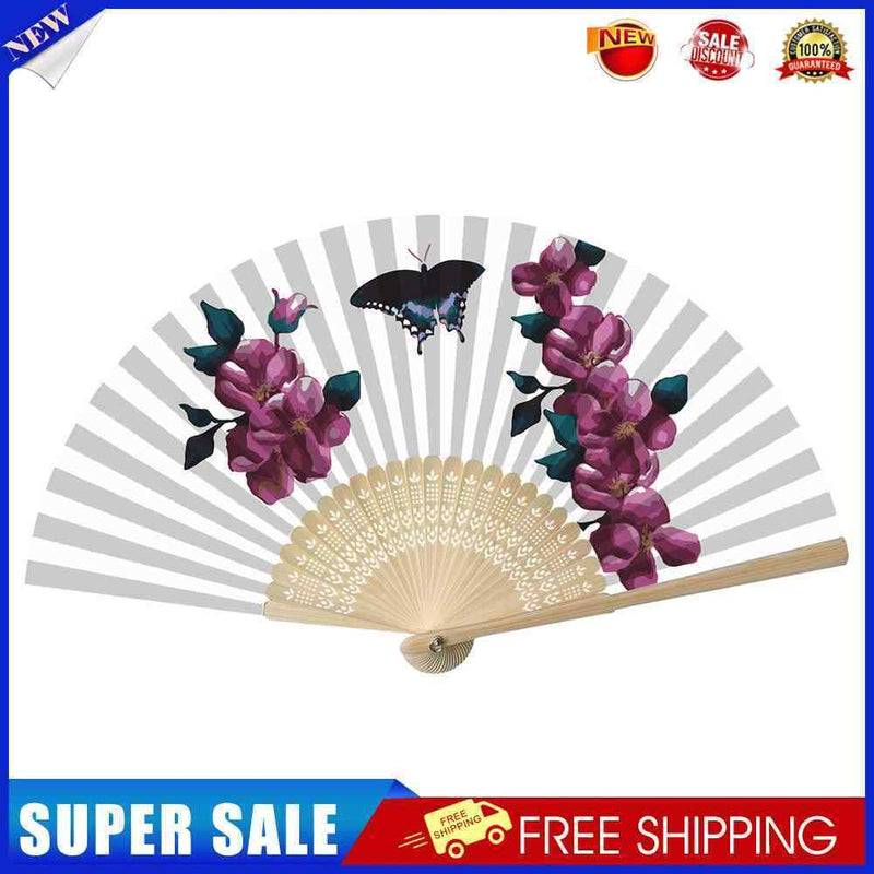 #A Oil Paint Folding Fan By Numbers DIY Butterfly Orchid Painted Art Craft Han