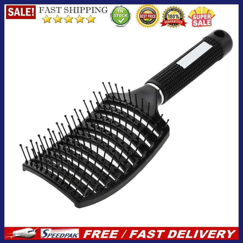 Professional Ribs Comb Women Wet Massage Styling Tool Hairbrush(Black)