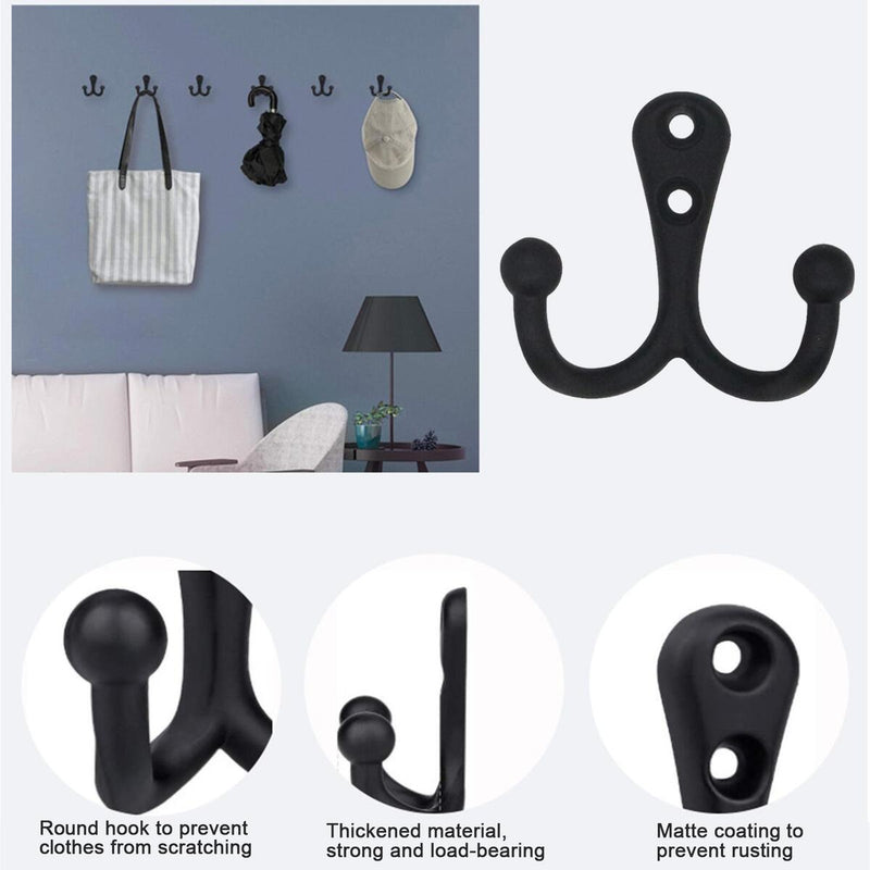5x Double Robe Hook Heavy Duty Coat Hooks Wall Mounted for Hat hardware/