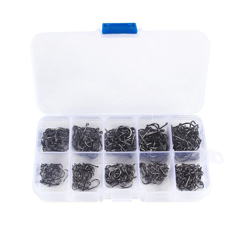 500pcs 3-12 Size Skirt Fishing Hook Set Hard Steel Fishing Hook with Barb