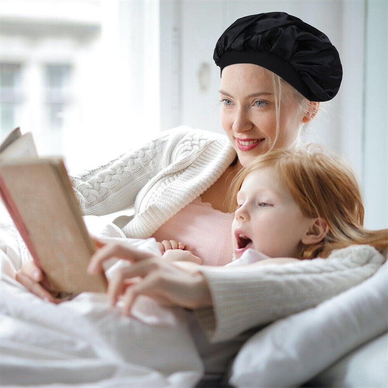 Women Wide Band Haircare Chemo Caps Hair Cover Satin Bonnet Sleep Cap Night Hat