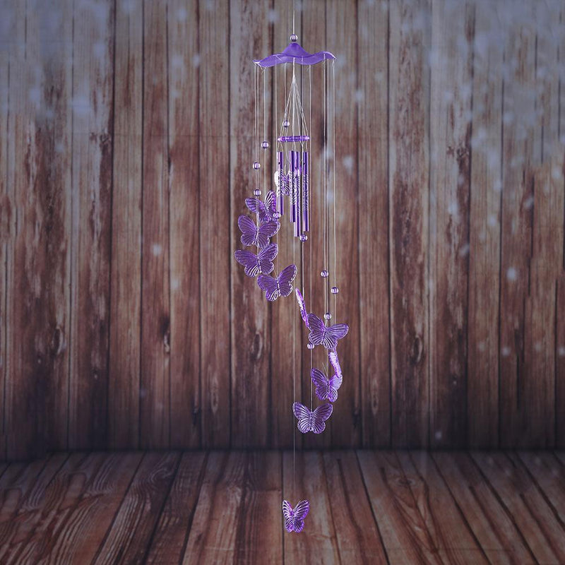 Butterfly Bell Wind Chimes Creative Home Yard Garden Hanging Decor(Purple)