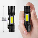 XPE+COB LED Flashlight USB Rechargeable IPX4 3 Modes Emergency Torch Light