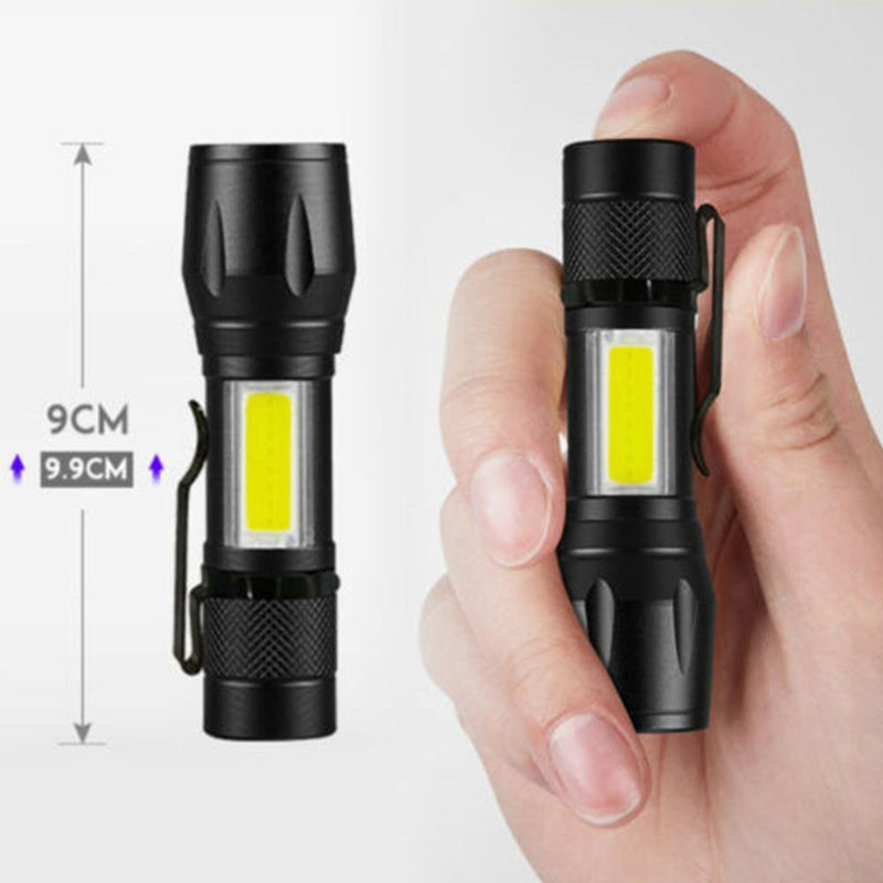XPE+COB LED Flashlight USB Rechargeable IPX4 3 Modes Emergency Torch Light