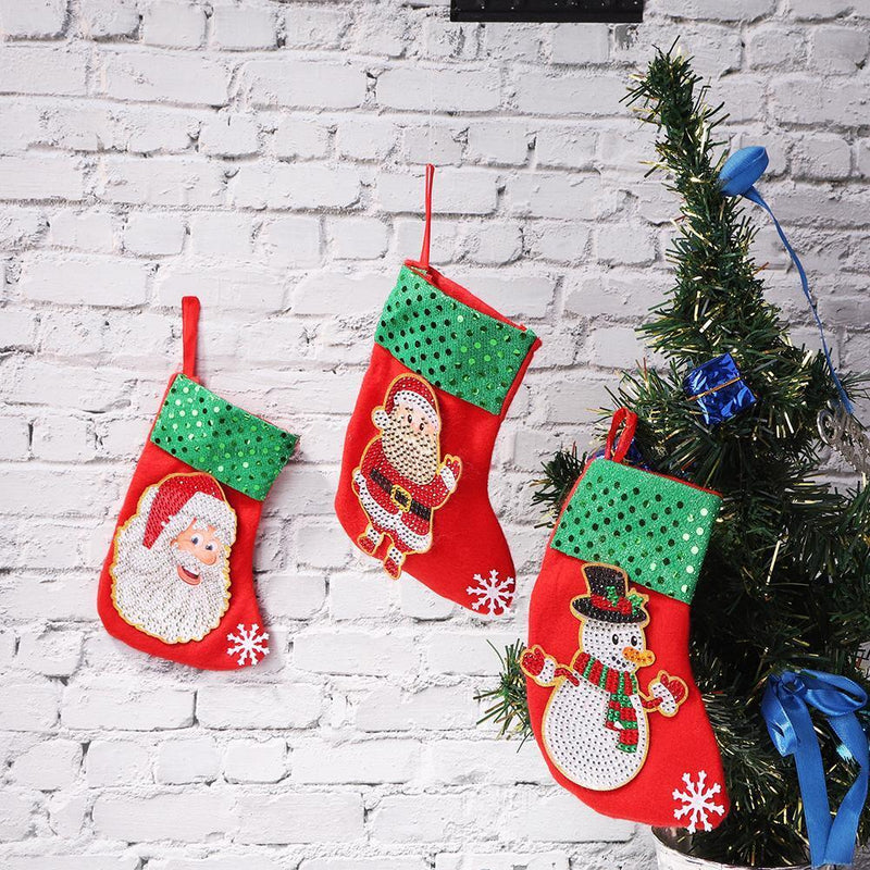 3pcs Christmas Stockings Hanging Pendants DIY Diamond Painting Kit (WZ002)