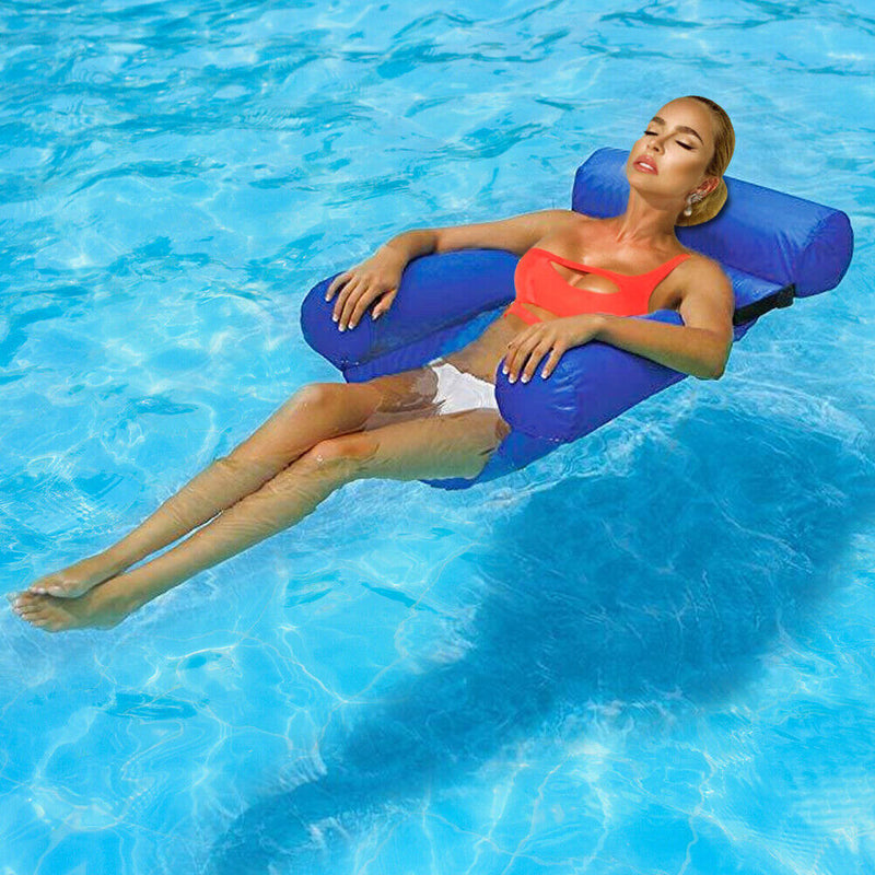 Floating Row Swimming Pool Inflatable Folding Water Hammock Bed (Dark Blue)