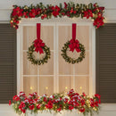 Merry Christmas Xmas Bow Wreath w/ Light String for Farmhouse Front Door Decor`