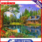 Painting By Numbers Kit DIY Lakeside Cottage Canvas Oil Art Picture Ornaments
