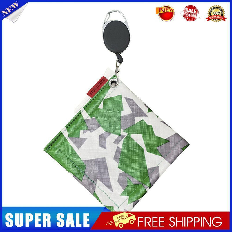 Mini Square Double-Sided Golf Ball Cleaning Towel w/ Carabiner Camo (Green)