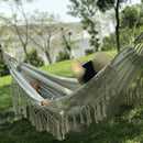Camping Pure Double Hammock Outdoor Backyard Canvas Tassel Sleeping Swing Bed