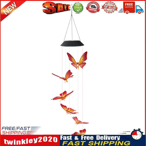 LED Solar Wind Chime Butterfly Light Color Changing IP65 Hanging Lamp (A) Newly