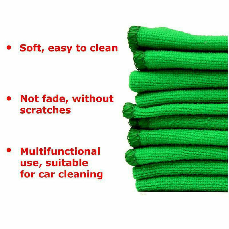 10pcs Green Microfiber Towel Car Cleaning Wash Drying Detailing Cloth No Scratch