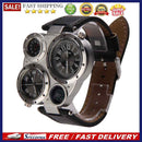 Men OULM Military Army Dual Time Zones Big Dial Leather Sports Watch Black
