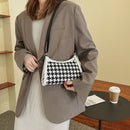 Female Fluffy Houndstooth Shoulder Bag Women Zipper Casual Clutch Bag Handbag