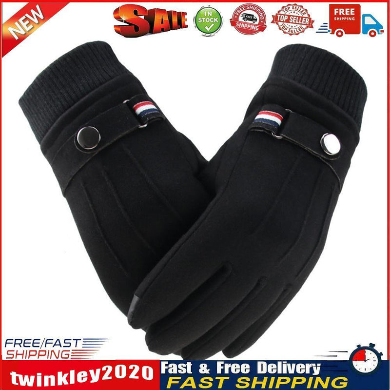 Men Touchscreen Cycling Gloves Full Finger Fleece Riding Mittens (Black) Newly
