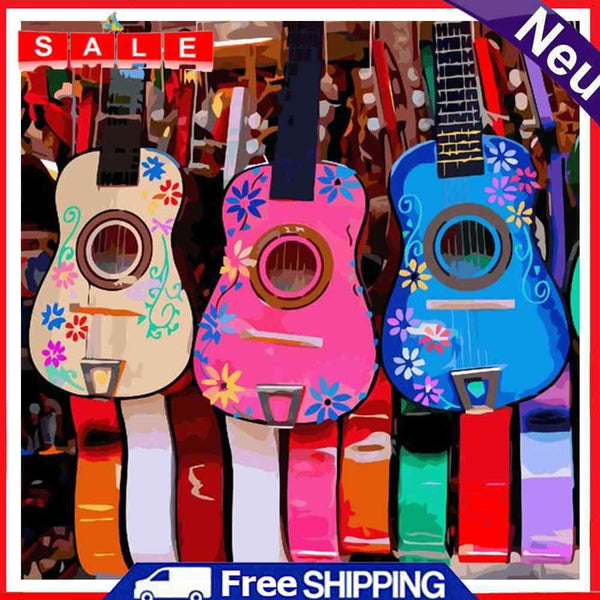40x40cm Frameless Oil Paint By Numbers Color Guitar Paint Canvas Picture Crafts
