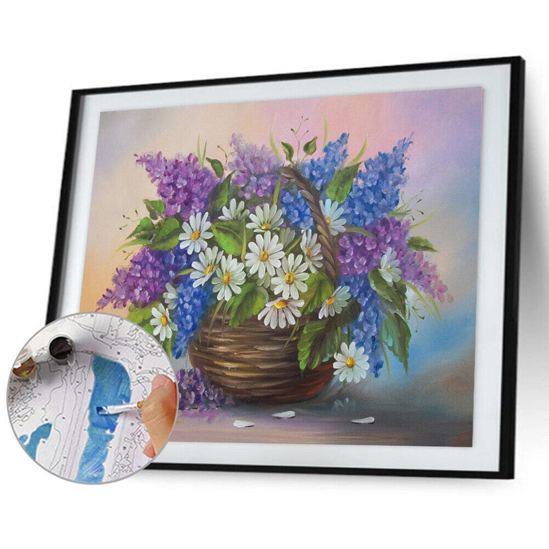 DIY Paint By Number Kit Flowers in Vase Acrylic Paint for Gift Art Ornaments