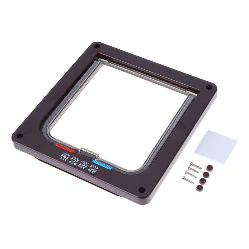 4 Way Lockable Dogs Cat Security Flap Door Kitten Puppy Pets Gate (Brown M)