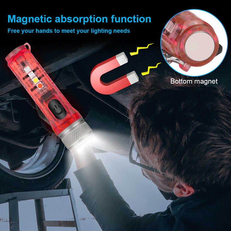 Mini Keychain Torch w/ Buckle USB Rechargeable Emergency Flashlight (Red) Newly