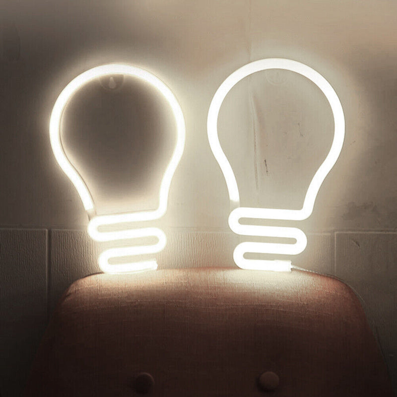 Light Bulb LED Neon Light Neon Sign Hanging Decoration Night Lamp (White)