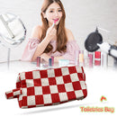 Print Toiletries Bag Women Makeup Pouch Mini Handbag (Large Red White Grid)