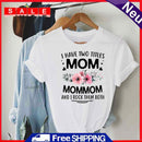 White L Flower Fashion Mom O Neck Women Short Sleeve T-Shirt Tea-06888