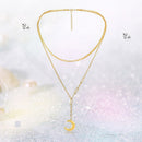 Layered Necklace with Moon Pendant Alloy Y-shaped Clavicle Chain Women Jewelry
