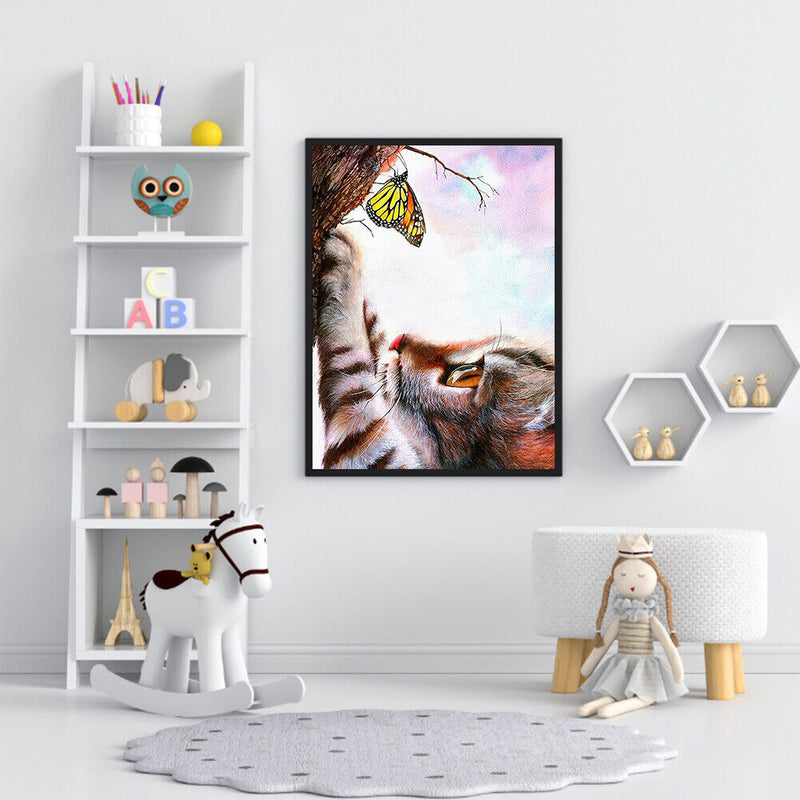 Frameless Oil Paint By Numbers DIY Cat Butterfly Picture Craft Kit for Home