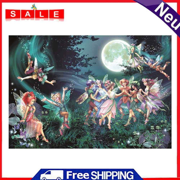 80x58cm DIY Stamped Cross Stitch Kit Fairy in Moon 11CT 3 Beaches Needlework Set