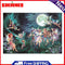 80x58cm DIY Stamped Cross Stitch Kit Fairy in Moon 11CT 3 Beaches Needlework Set