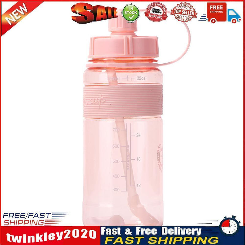 Portable Women Summer Gym Water Bottle Straw Large Capacity (Pink 1000ml) Newly