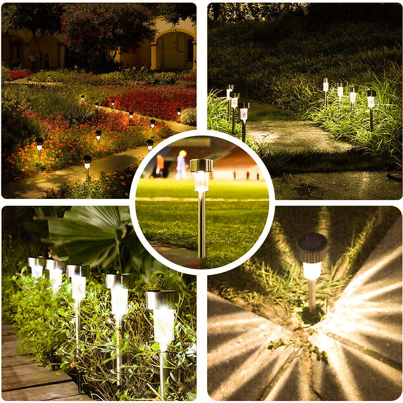 10pcs LED Solar Light Mini Steel Tube Lawn Stake Lamp Garden Decor (Warm) Newly