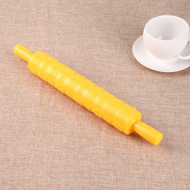 Rolling Pin Pattern Baking Tool Fondant Embossed Mold Cake Deco(Yellow