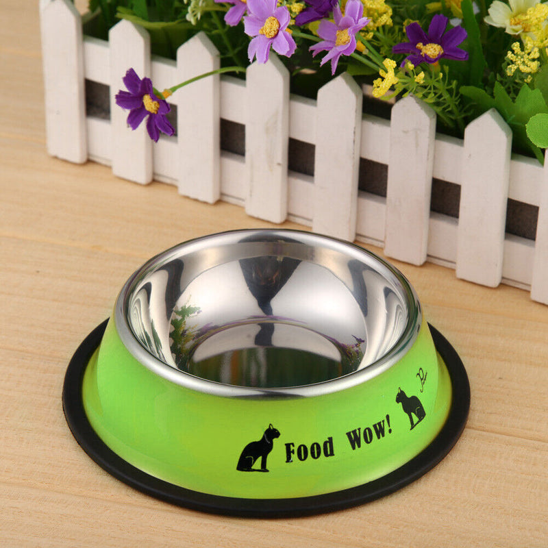 Stainless Steel Anti-skid Dog Cat Food Water Bowl Pet Feeding Tool Green