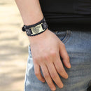 Men Weave Bangle Wide PU Adjustable Wolf Head Bracelet Jewelry (Bronze) Newly