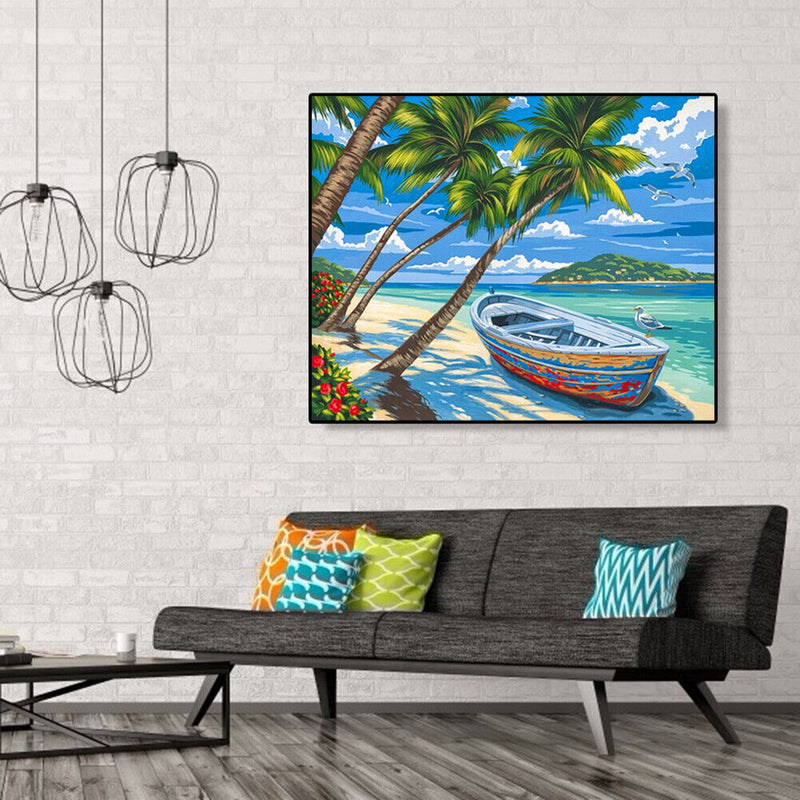 Painting By Numbers Kit DIY Sea Boat Canvas Oil Picture Home Wall Artworks