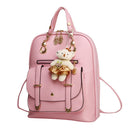 Women Student Preppy Style Cute Bear Pendant Bookbag Backpack(Pink)