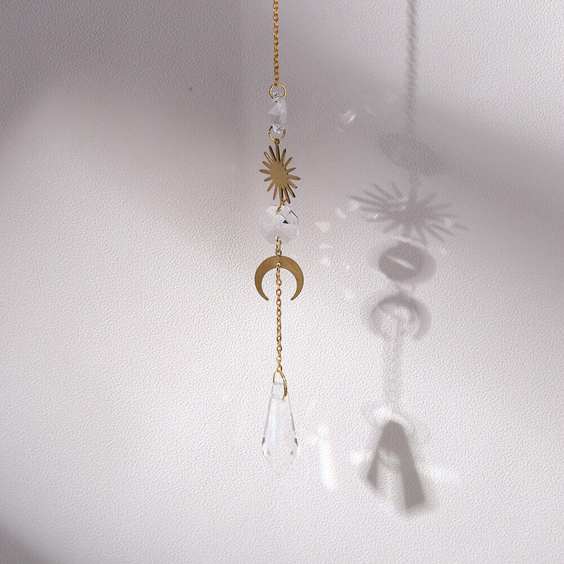 Crystal Sun Moon Hanging Meatal Pendant Home Car Decor (A)