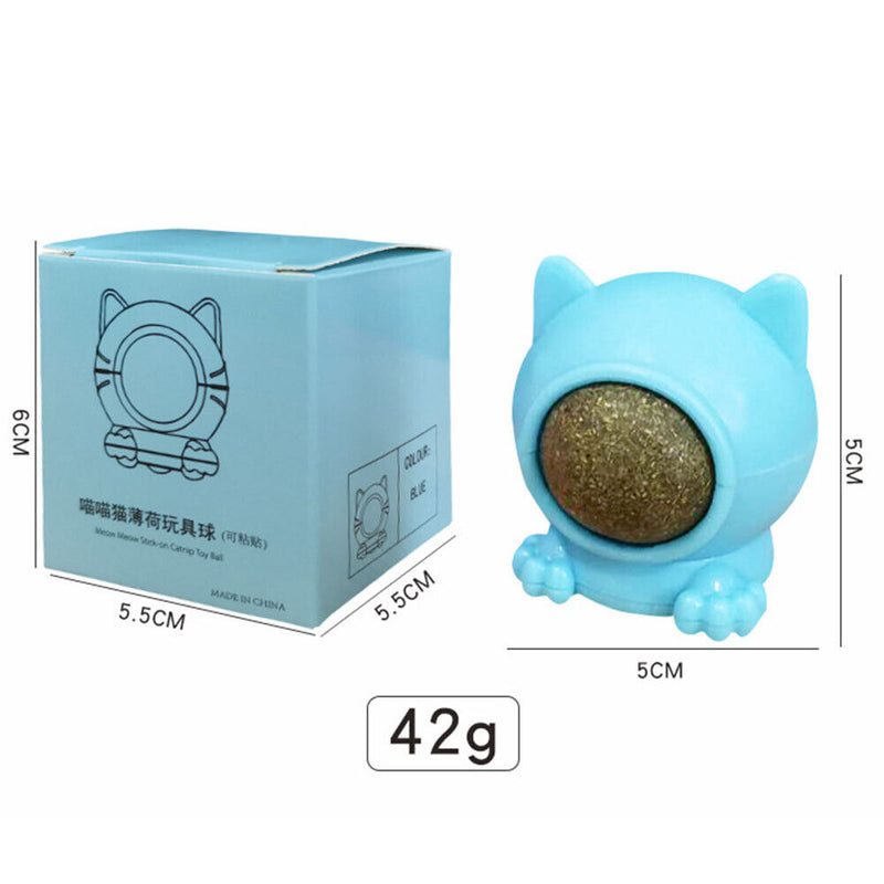 Catnip Ball Cat Rotation Silvervine Cleaning Teeth Interactive Toys (Blue)